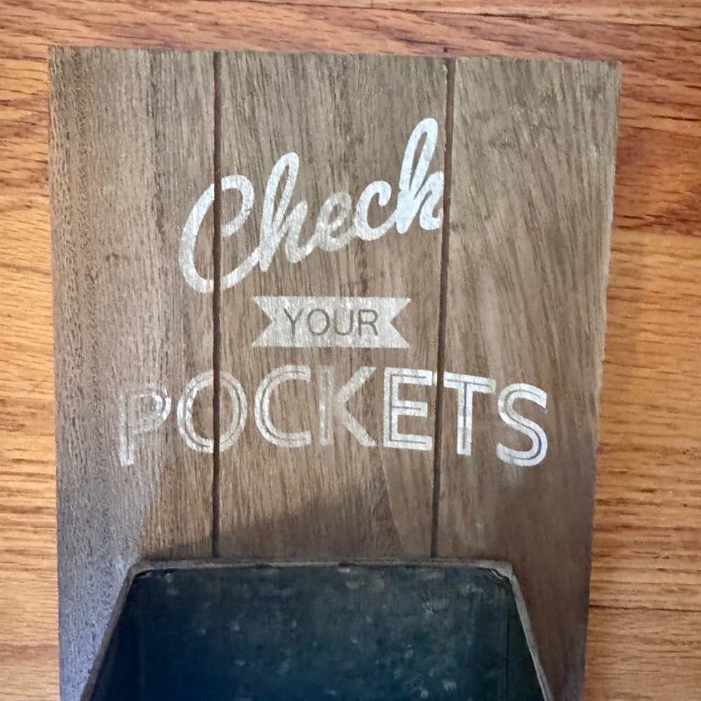Wall Pocket Organizer for Laundry, Faux Wood & Galvanized Metal, Farmhouse - Picture 3 of 11